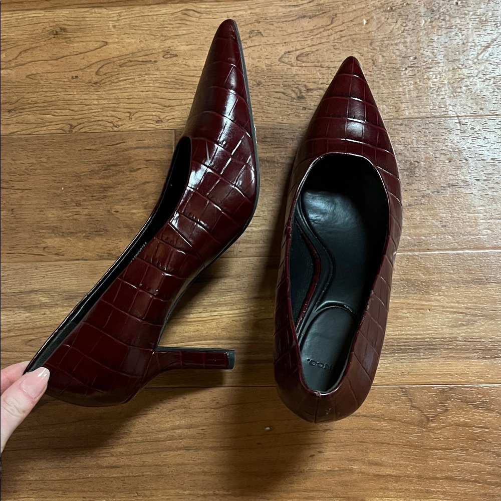 Vince Burgundy Croc-Pattern Heels